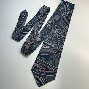Vintage Men's Tie Italianissimo Paisley Gray Navy Maroon Teal White 4 In W X 58L